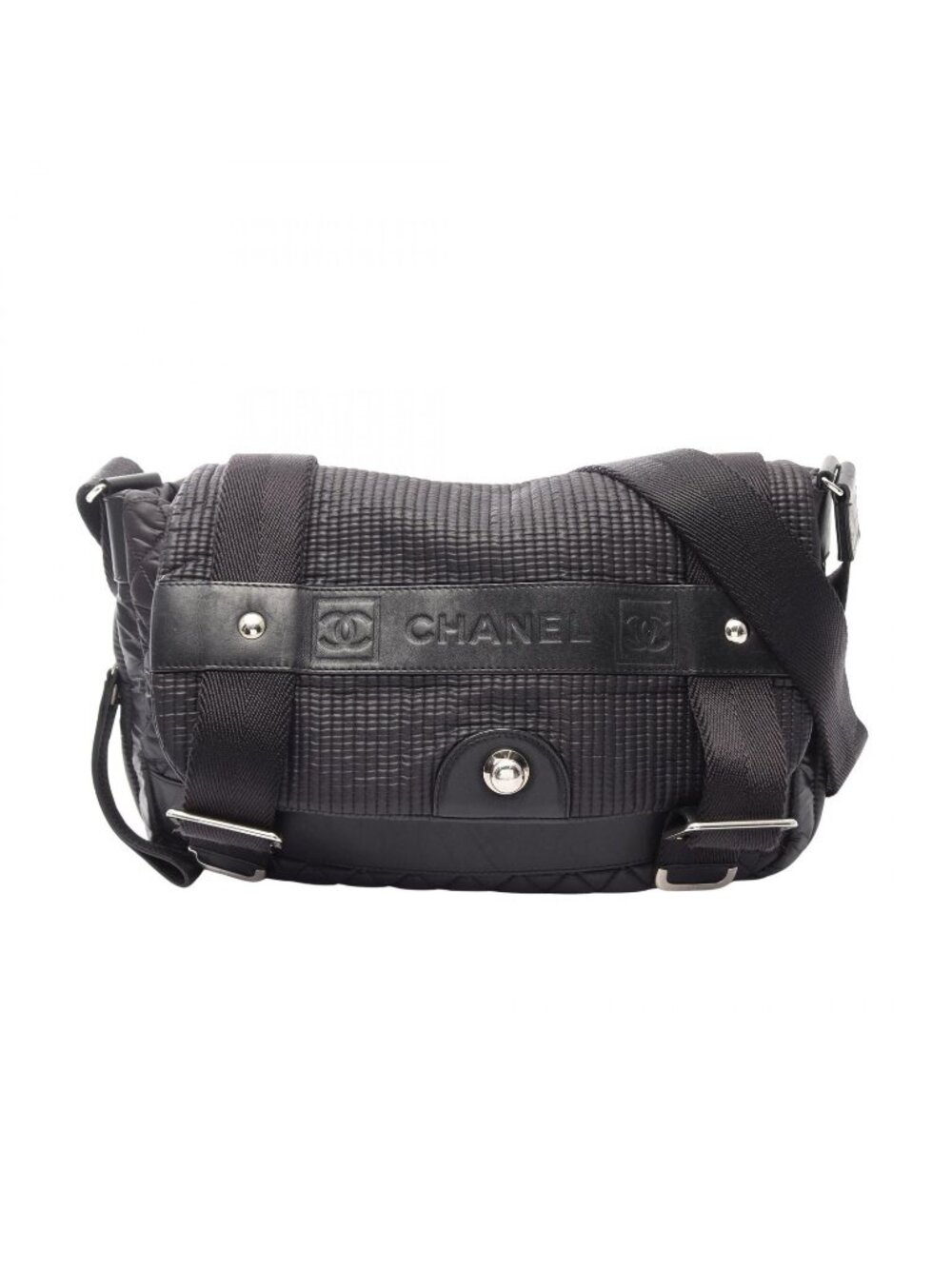 Chanel Shoulder Bag CC Logo Sports Line Messenger Black Nylon Leather